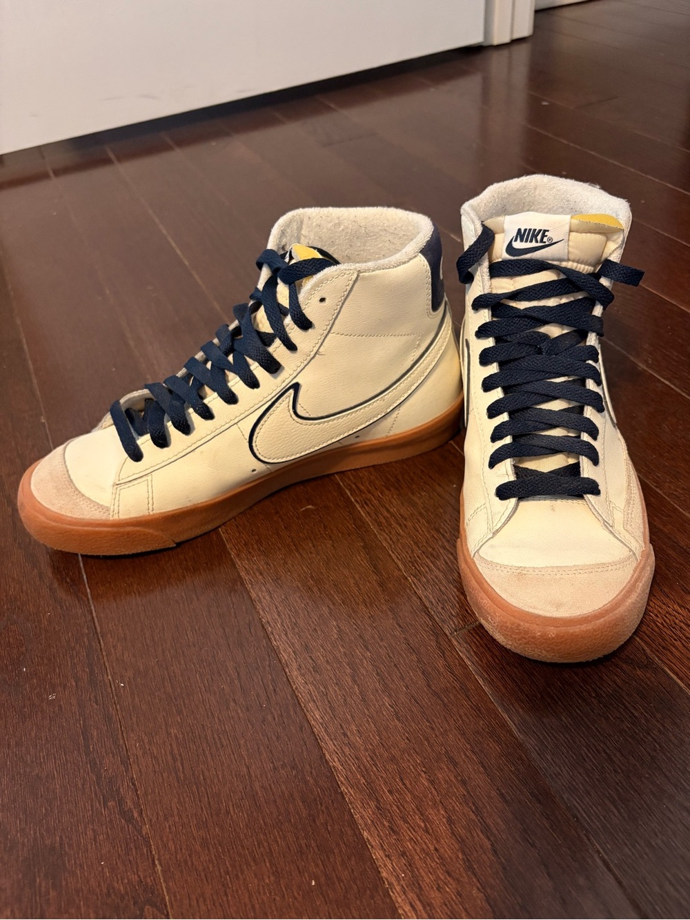 Nike Men’s High-Top Sneakers — Cream with Gum Sole and Navy Laces